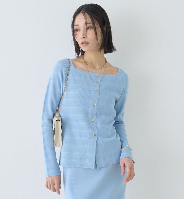 Rouge vif「【セットアップ対応】スクエアネックボーダー柄ニットカーディガン/プルオーバー」|カーディガン|