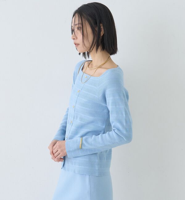 Rouge vif「【セットアップ対応】スクエアネックボーダー柄ニットカーディガン/プルオーバー」|カーディガン|