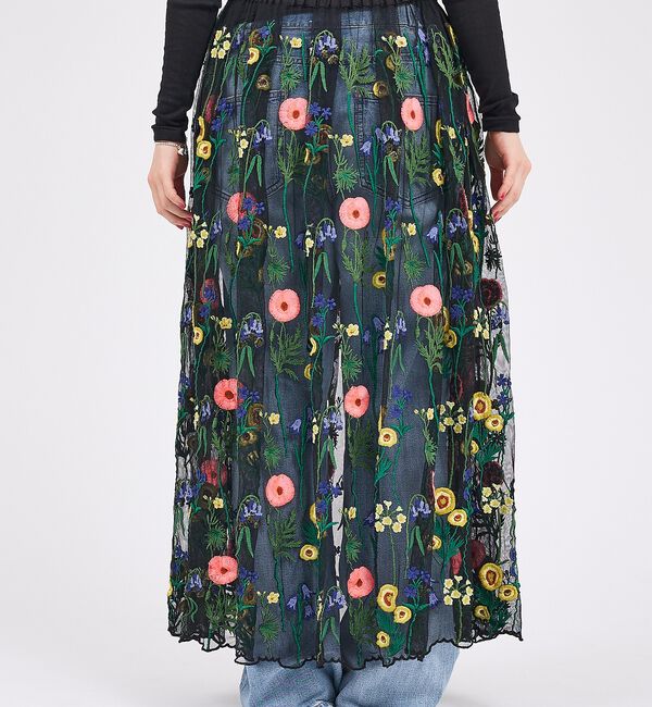 Rouge vif「【Le Melange/ル・メランジュ】刺繍チュールスカート/花柄/レイヤード/」|スカート|