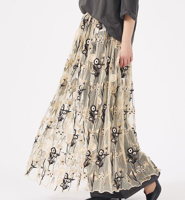 Rouge vif「【Le Melange/ル・メランジュ】刺繍チュールスカート/花柄/レイヤード/」|スカート|