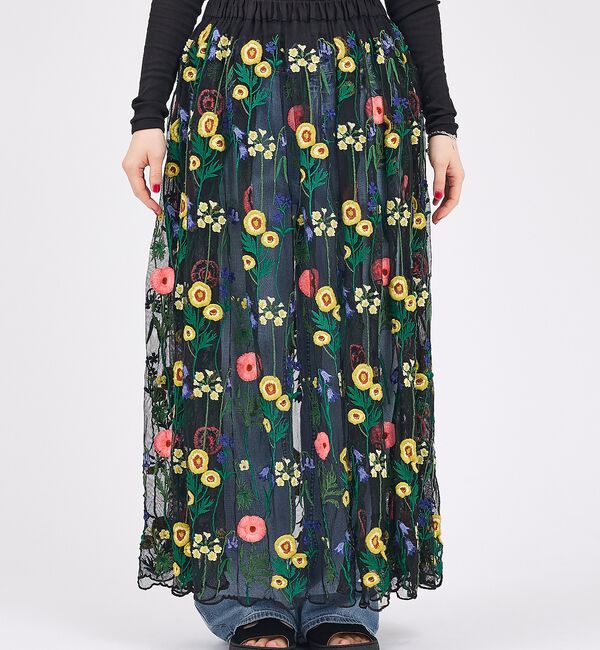 Rouge vif「【Le Melange/ル・メランジュ】刺繍チュールスカート/花柄/レイヤード/」|スカート|