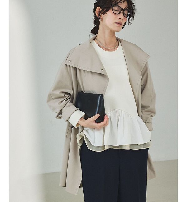 qualite「ネイビー数点入荷！在庫あるのみ！【大人のスプリングコート】オーバースタンドコート」|トレンチコート|グレージュ