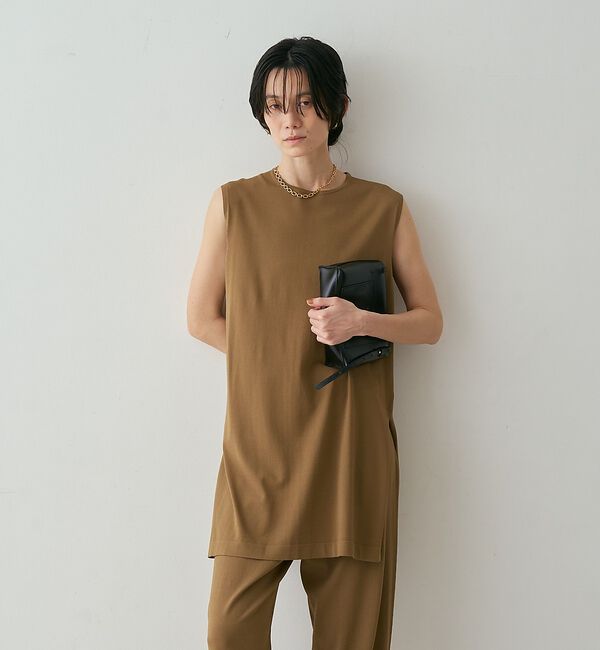qualite「【接触冷感・セットアップ対応】レーヨンストレッチニットチュニック」|ワンピース|