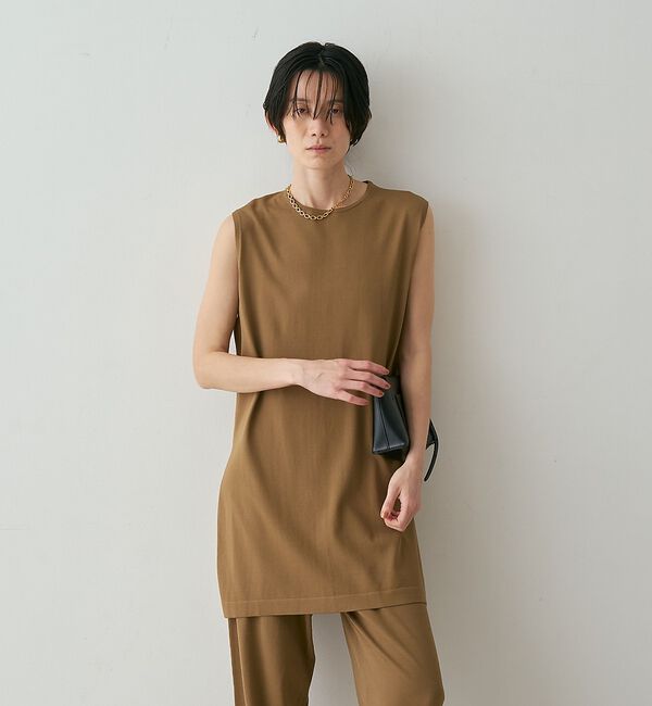 qualite「【接触冷感・セットアップ対応】レーヨンストレッチニットチュニック」|ワンピース|