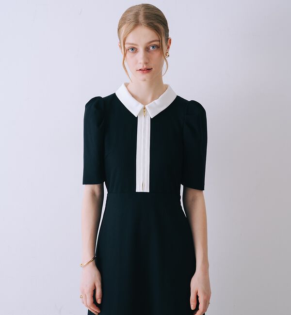 SELFIST「衿配色フロントジップフレアワンピース」|ワンピース|