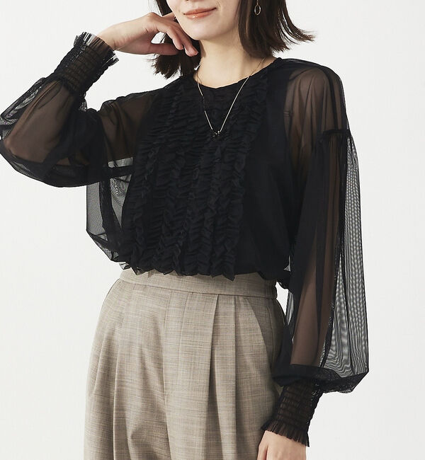 abahouse mavie「チュールブラウス(タンク付き)」|シャツ・ブラウス|ブラック