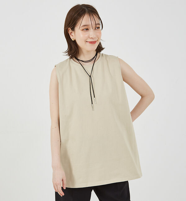 abahouse mavie「バックスリットノースリ」|Tシャツ・カットソー|ベージュ