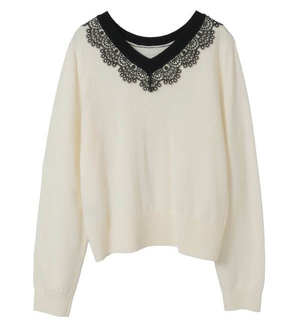 TIARA「バイカラーレースネックニット」|ニット・セーター|