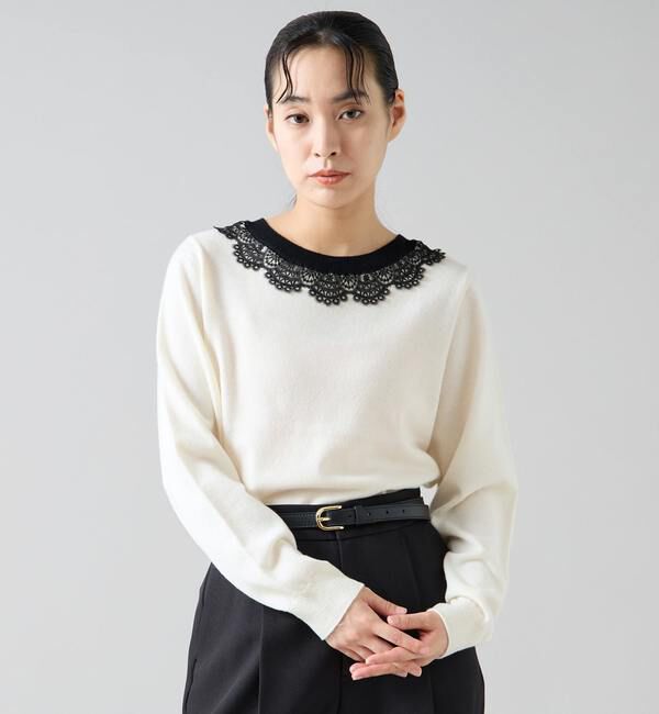 TIARA「バイカラーレースネックニット」|ニット・セーター|