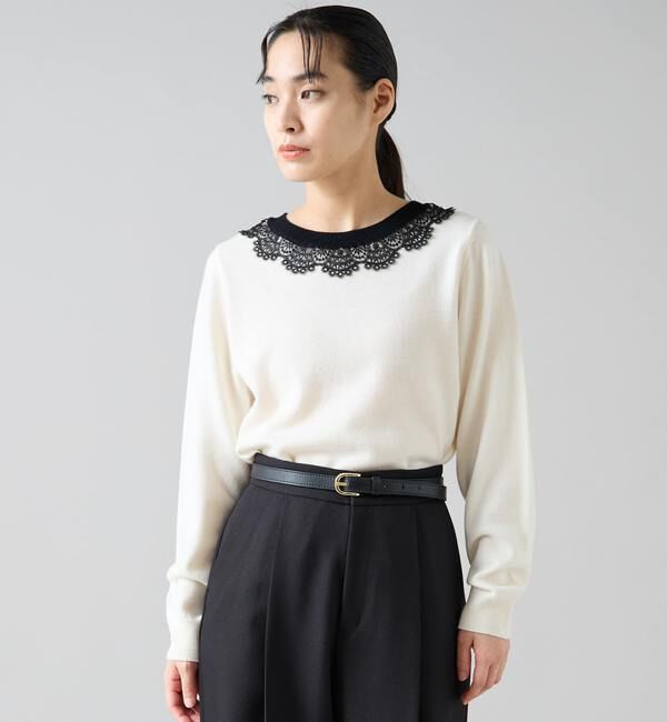 TIARA「バイカラーレースネックニット」|ニット・セーター|