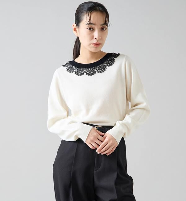 TIARA「バイカラーレースネックニット」|ニット・セーター|