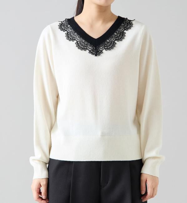 TIARA「バイカラーレースネックニット」|ニット・セーター|