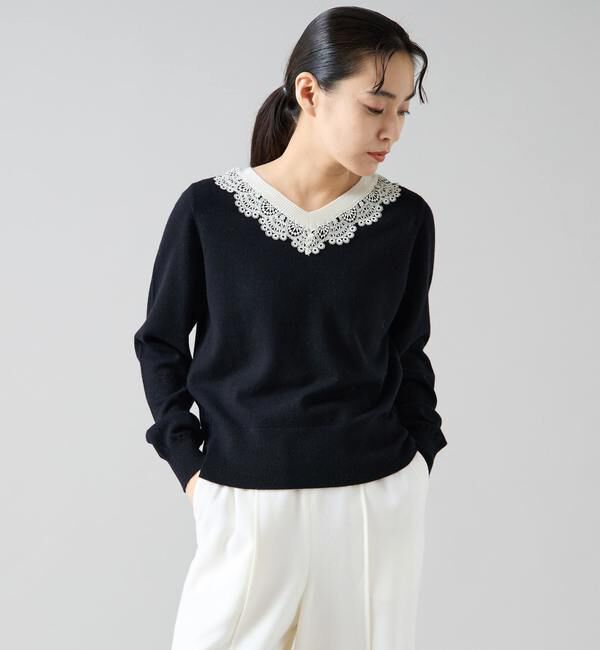 TIARA「バイカラーレースネックニット」|ニット・セーター|
