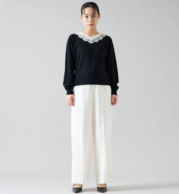 TIARA「バイカラーレースネックニット」|ニット・セーター|