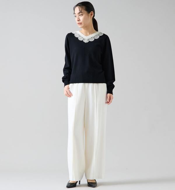 TIARA「バイカラーレースネックニット」|ニット・セーター|