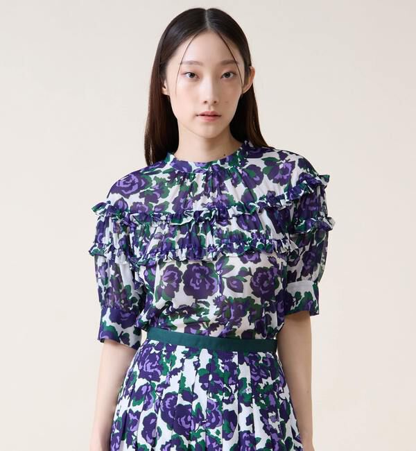 TIARA「オールドローズプリントヨークフリルブラウス」|シャツ・ブラウス|オフホワイト