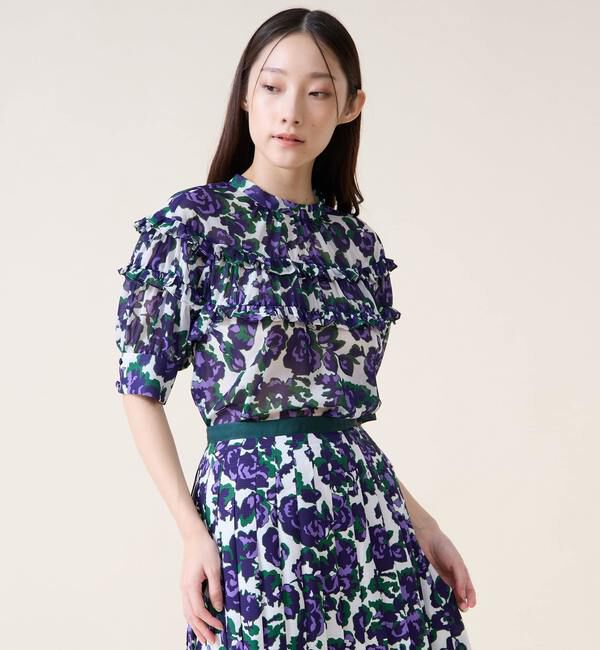 TIARA「オールドローズプリントヨークフリルブラウス」|シャツ・ブラウス|