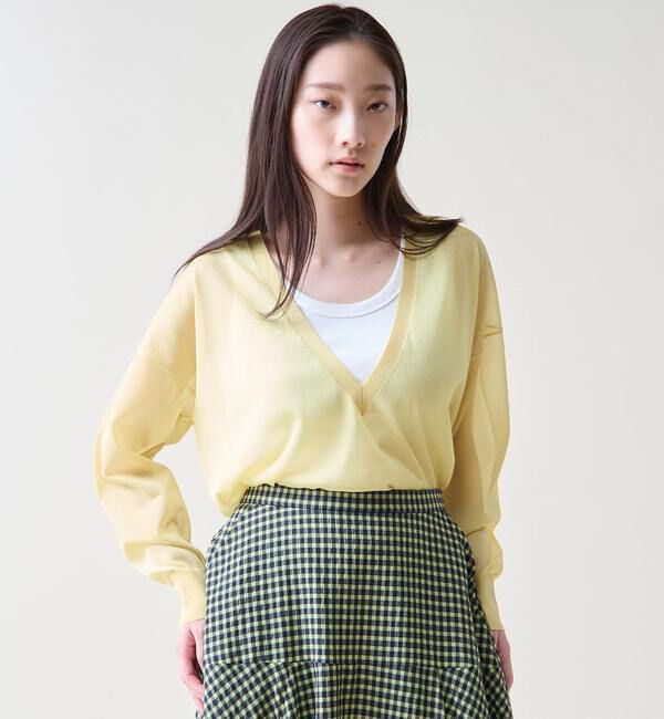 TIARA「Vネックシアーニット」|ニット・セーター|イエロー