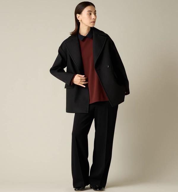 Liesse「ボンディングハーフPコート」|ピーコート|ブラック