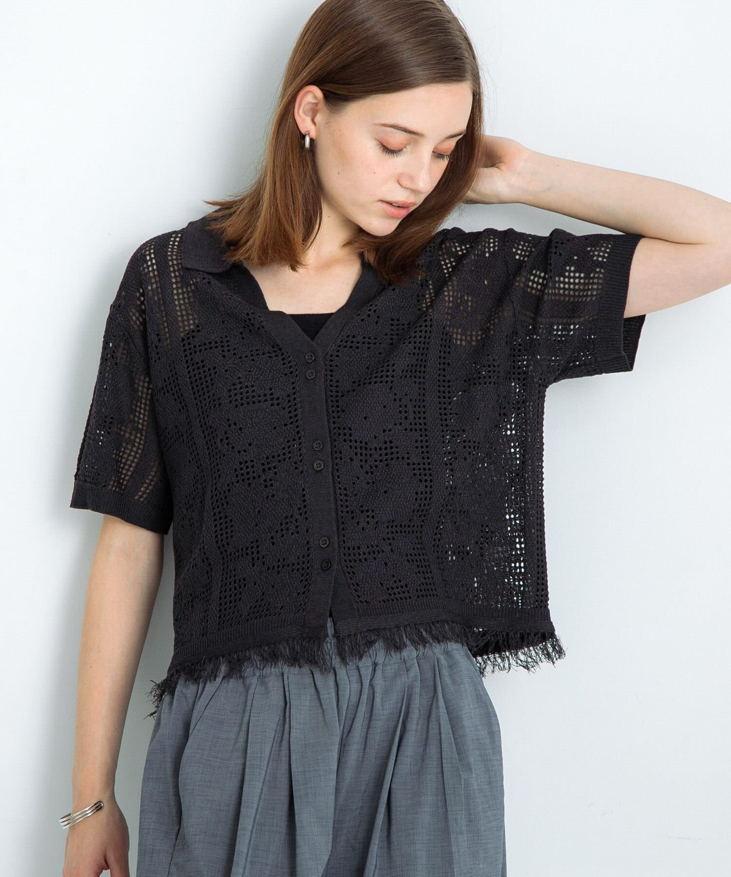 Sonny Label 「フラワーメッシュサマーニットシャツ」|シャツ・ブラウス|