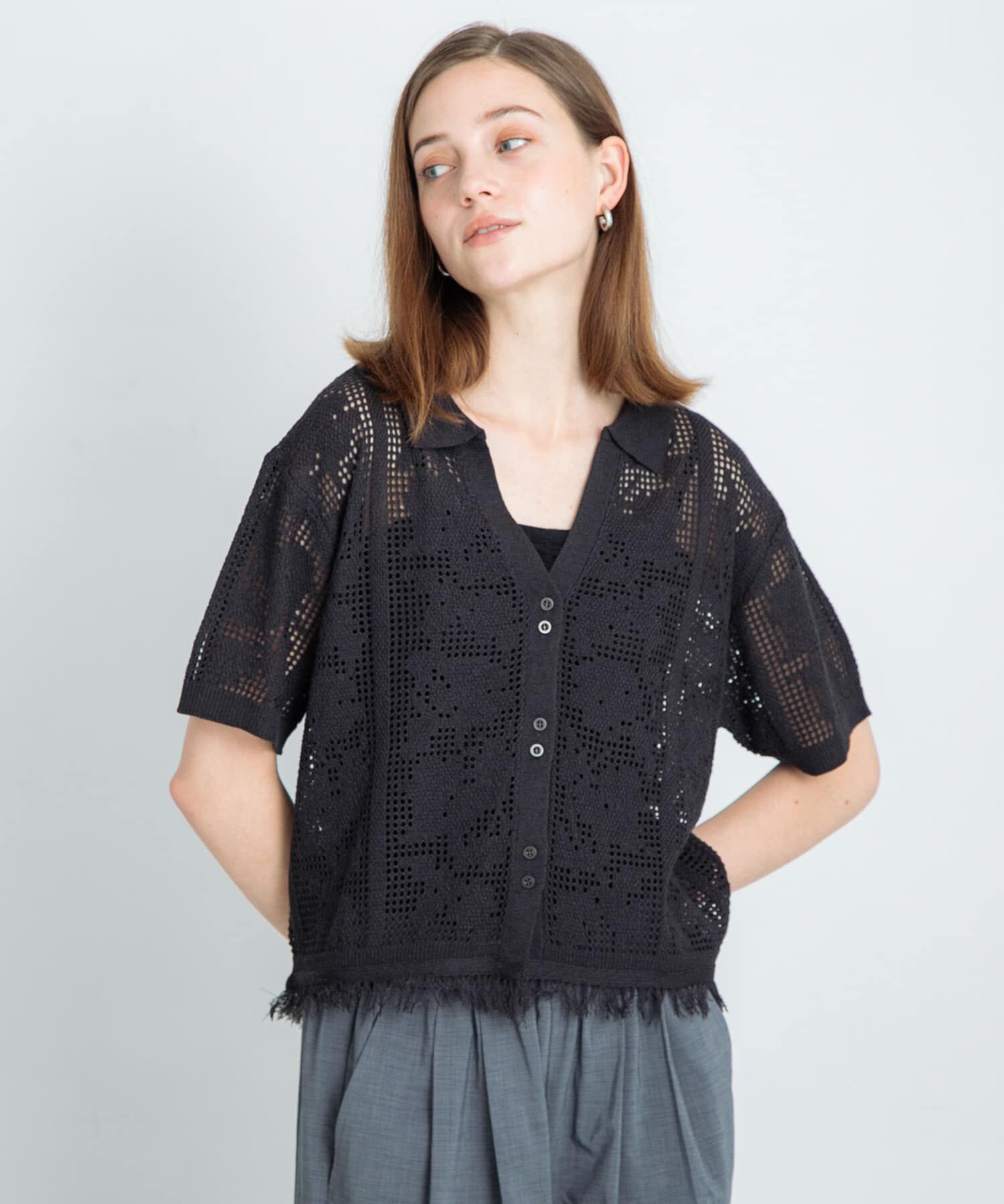 Sonny Label 「フラワーメッシュサマーニットシャツ」|シャツ・ブラウス|