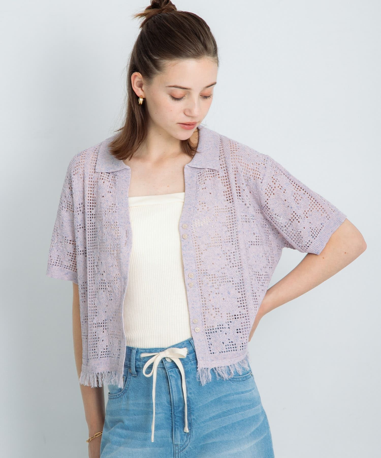 Sonny Label 「フラワーメッシュサマーニットシャツ」|シャツ・ブラウス|ラベンダー