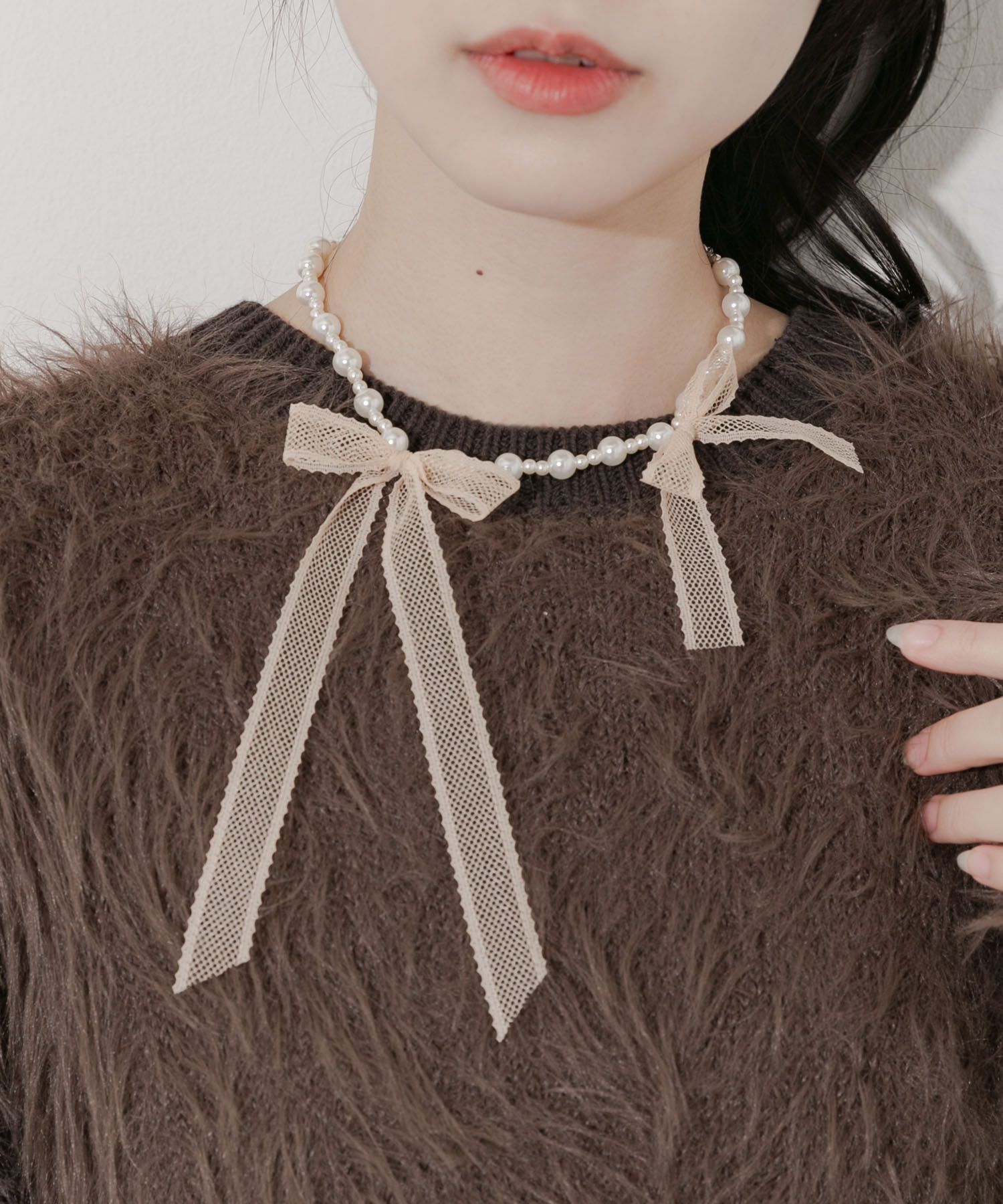 SMELLY「レースリボンパールネックレス」|ネックレス|