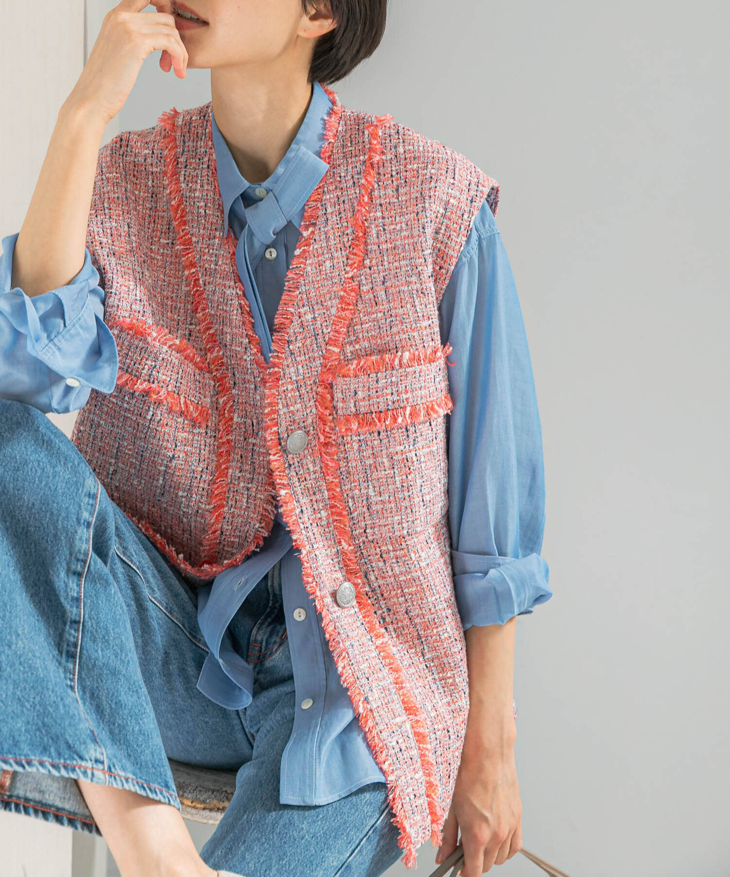 URBAN RESEARCH ROSSO「ツイードオーバージレ」|ベスト・ジレ|ピンク系その他