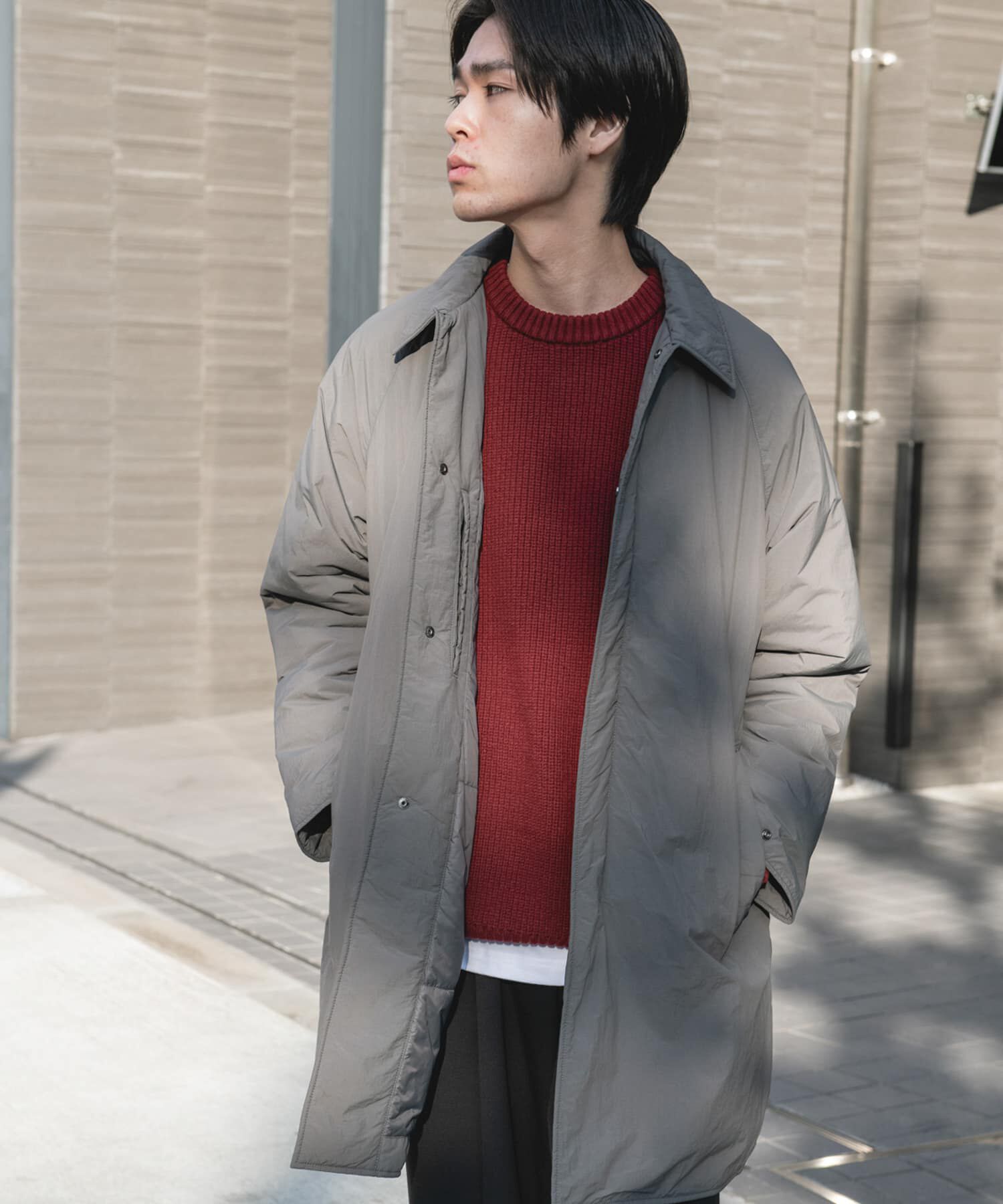 URBAN RESEARCH DOORS「ライトナイロン パデット バルマカンコート」|ノーカラーコート|ライトグレー
