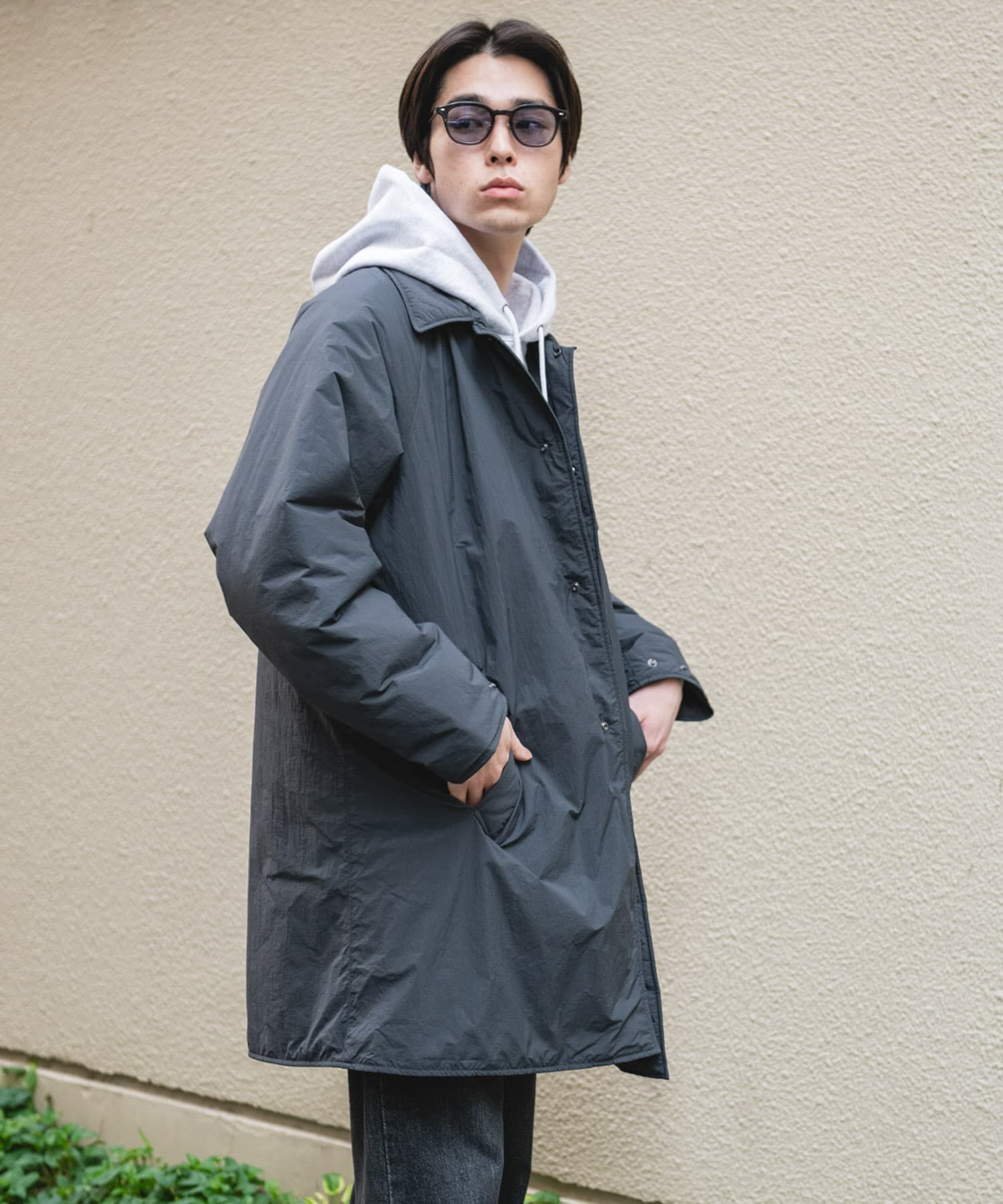 URBAN RESEARCH DOORS「ライトナイロン パデット バルマカンコート」|ノーカラーコート|