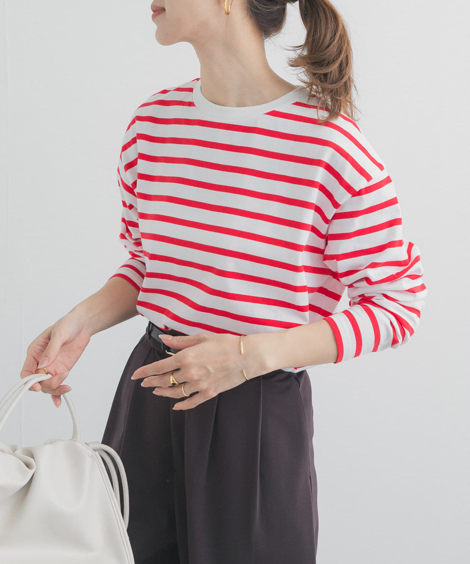 URBAN RESEARCH DOORS「ボーダーワイドプルオーバー」|Tシャツ・カットソー|レッド