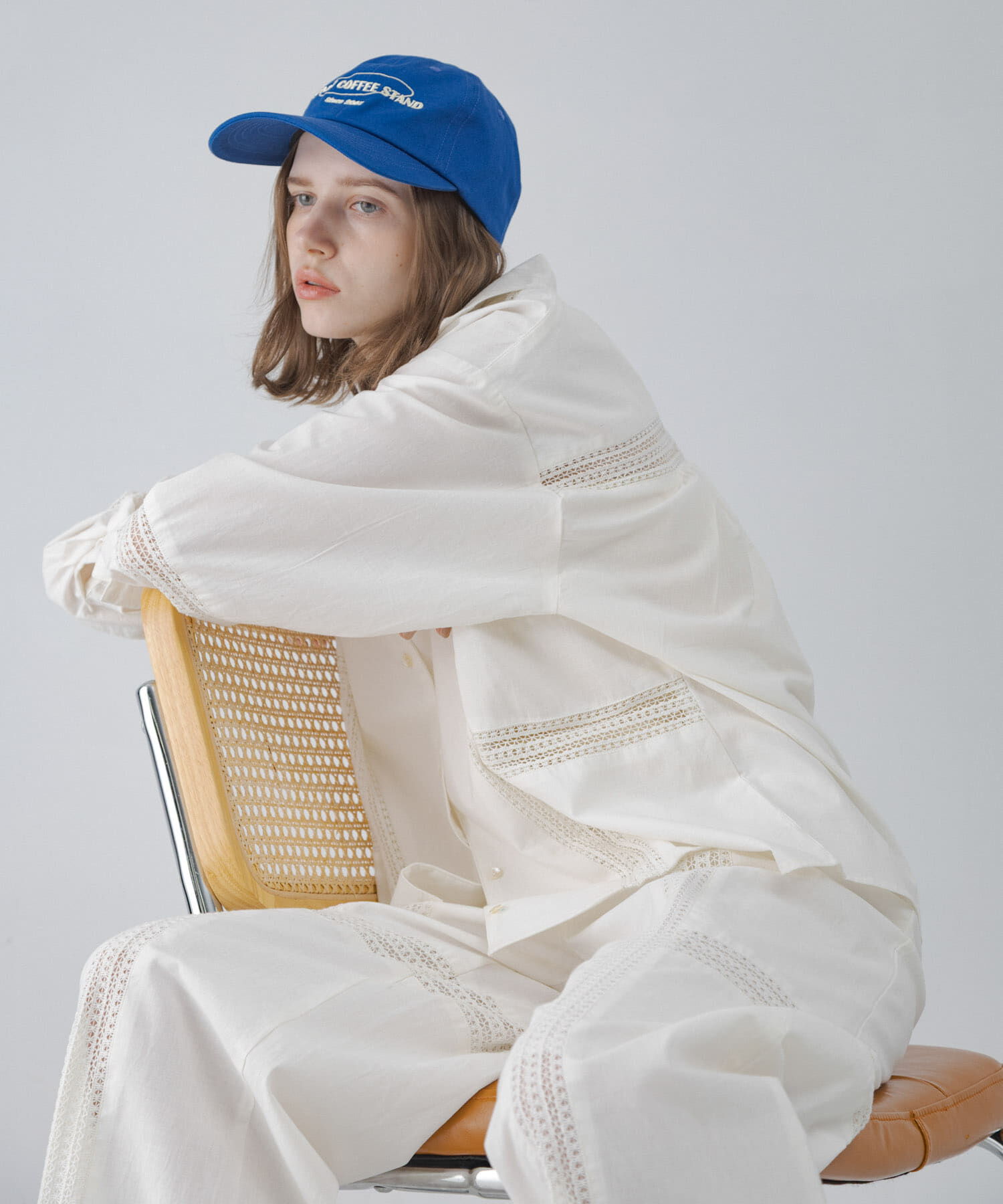 Sonny Label 「ブロッキングレースコットンシャツジャケット」|ノーカラーコート|