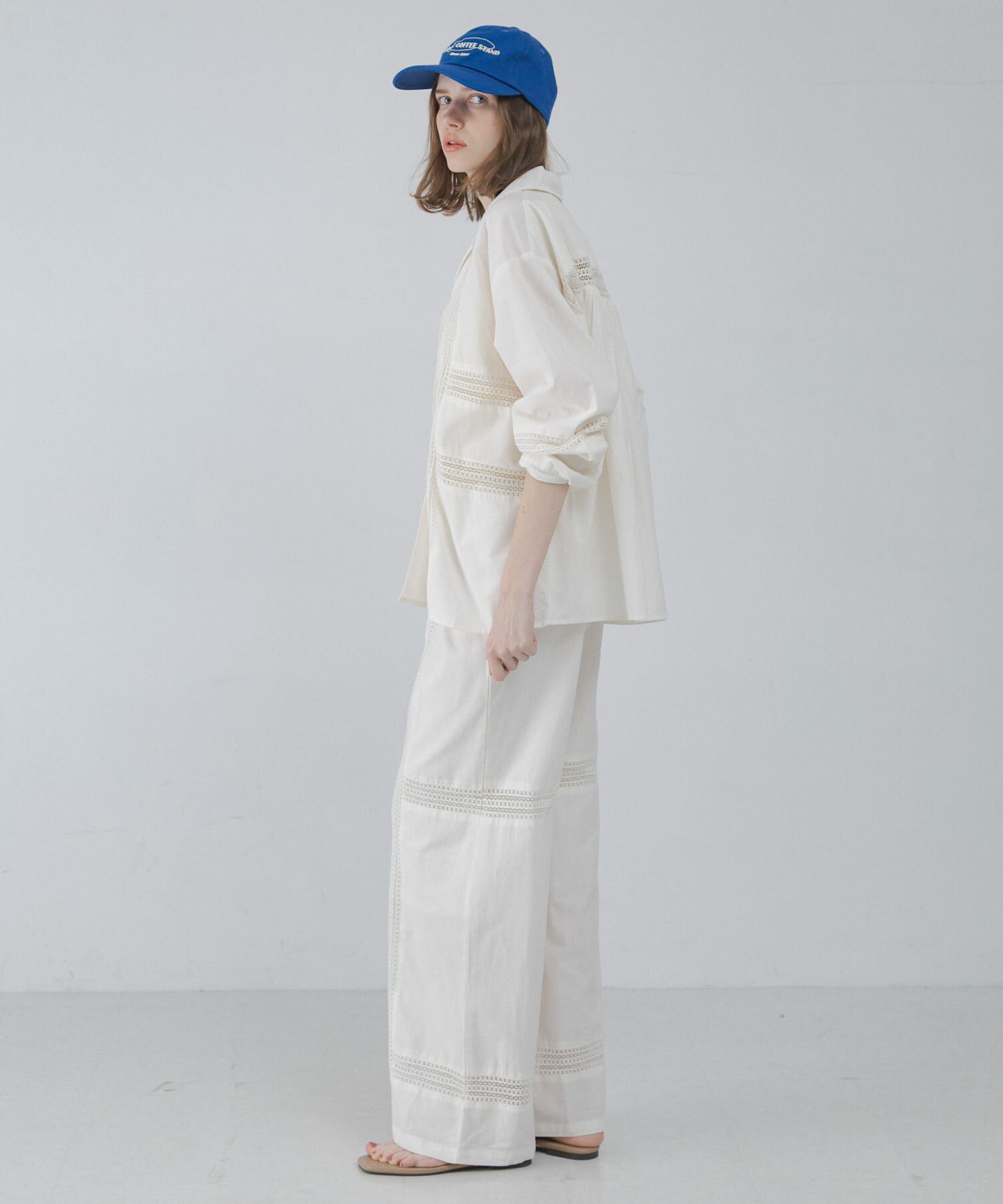 Sonny Label 「ブロッキングレースコットンシャツジャケット」|ノーカラーコート|