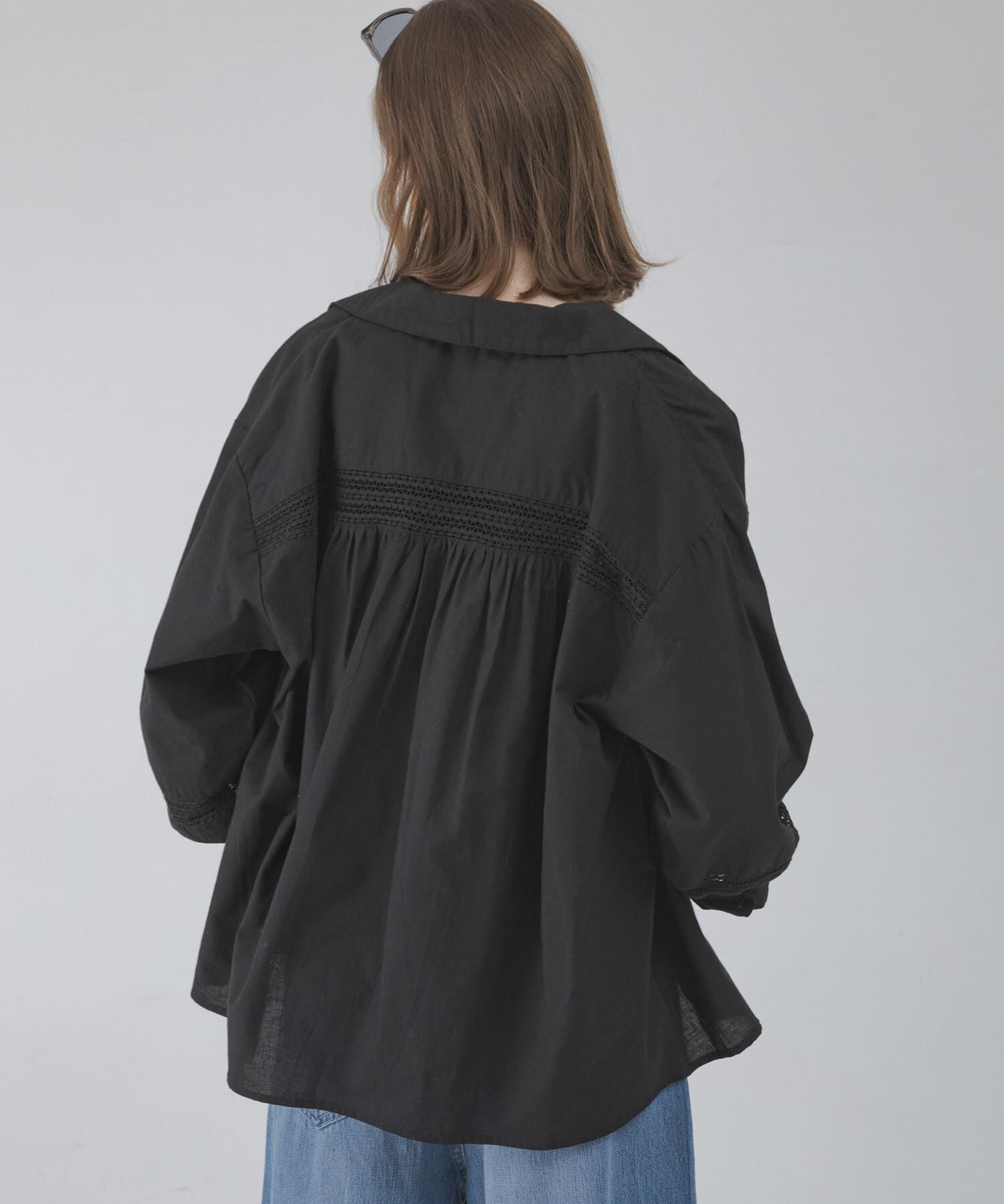 Sonny Label 「ブロッキングレースコットンシャツジャケット」|ノーカラーコート|