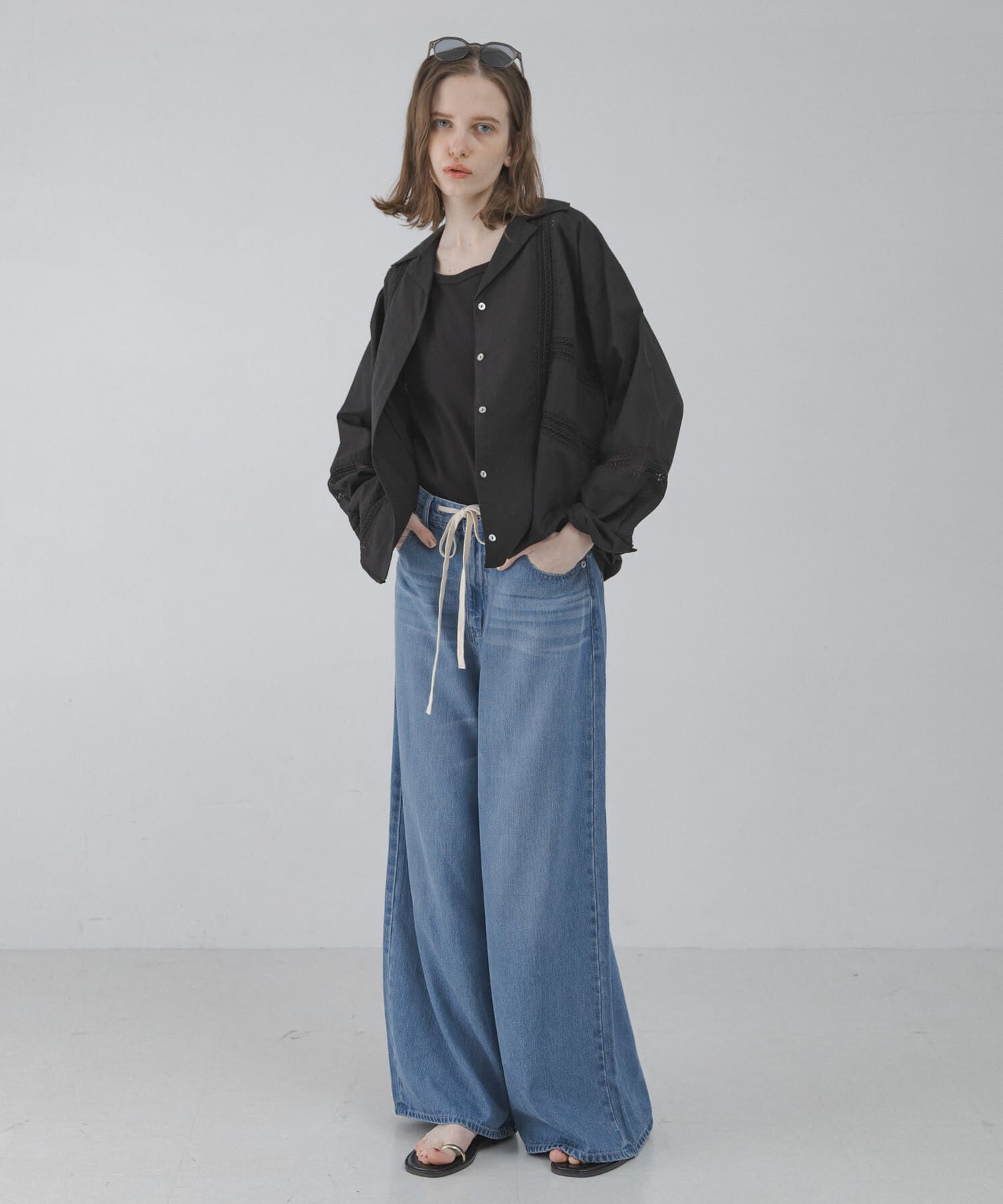 Sonny Label 「ブロッキングレースコットンシャツジャケット」|ノーカラーコート|