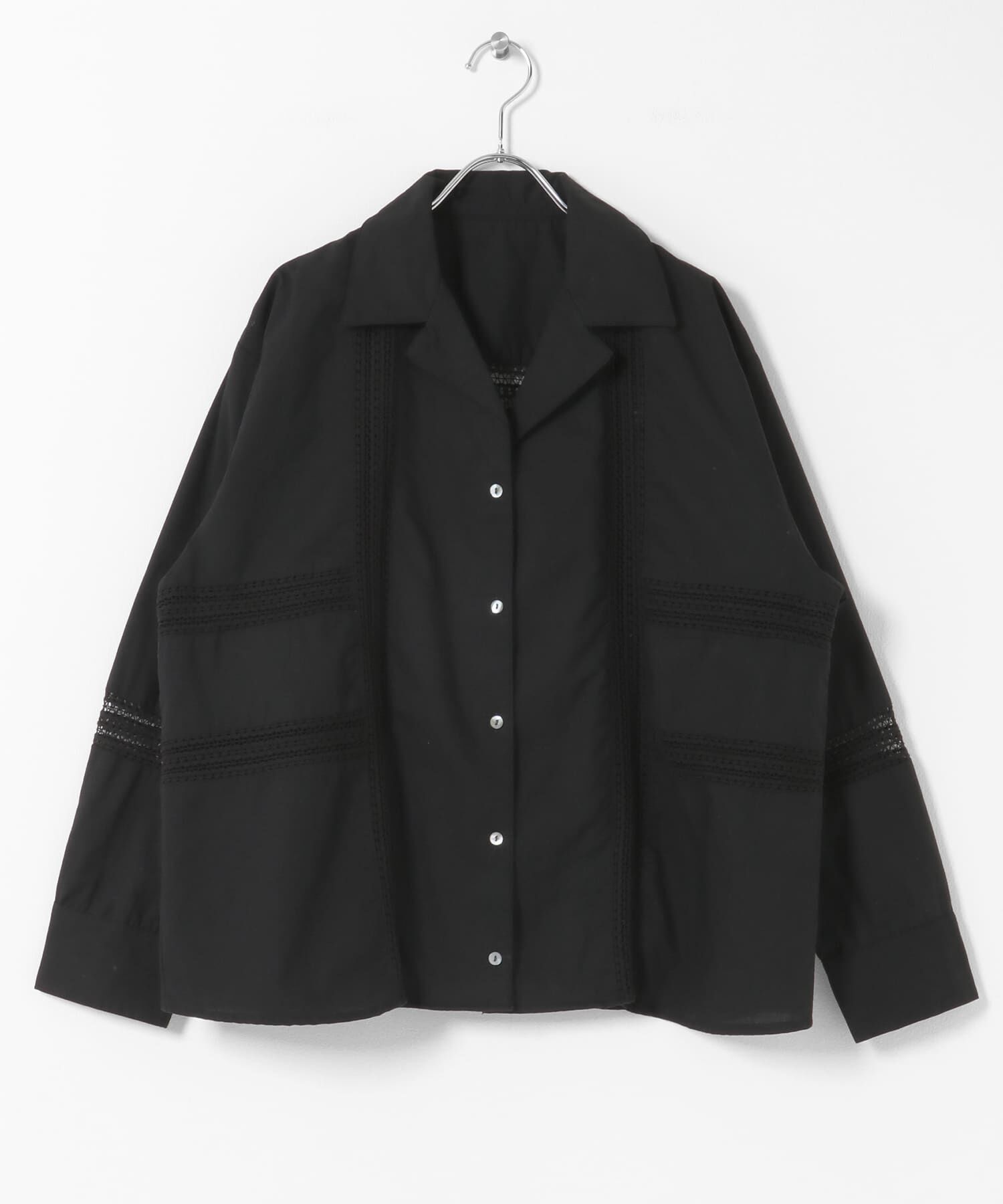 Sonny Label 「ブロッキングレースコットンシャツジャケット」|ノーカラーコート|