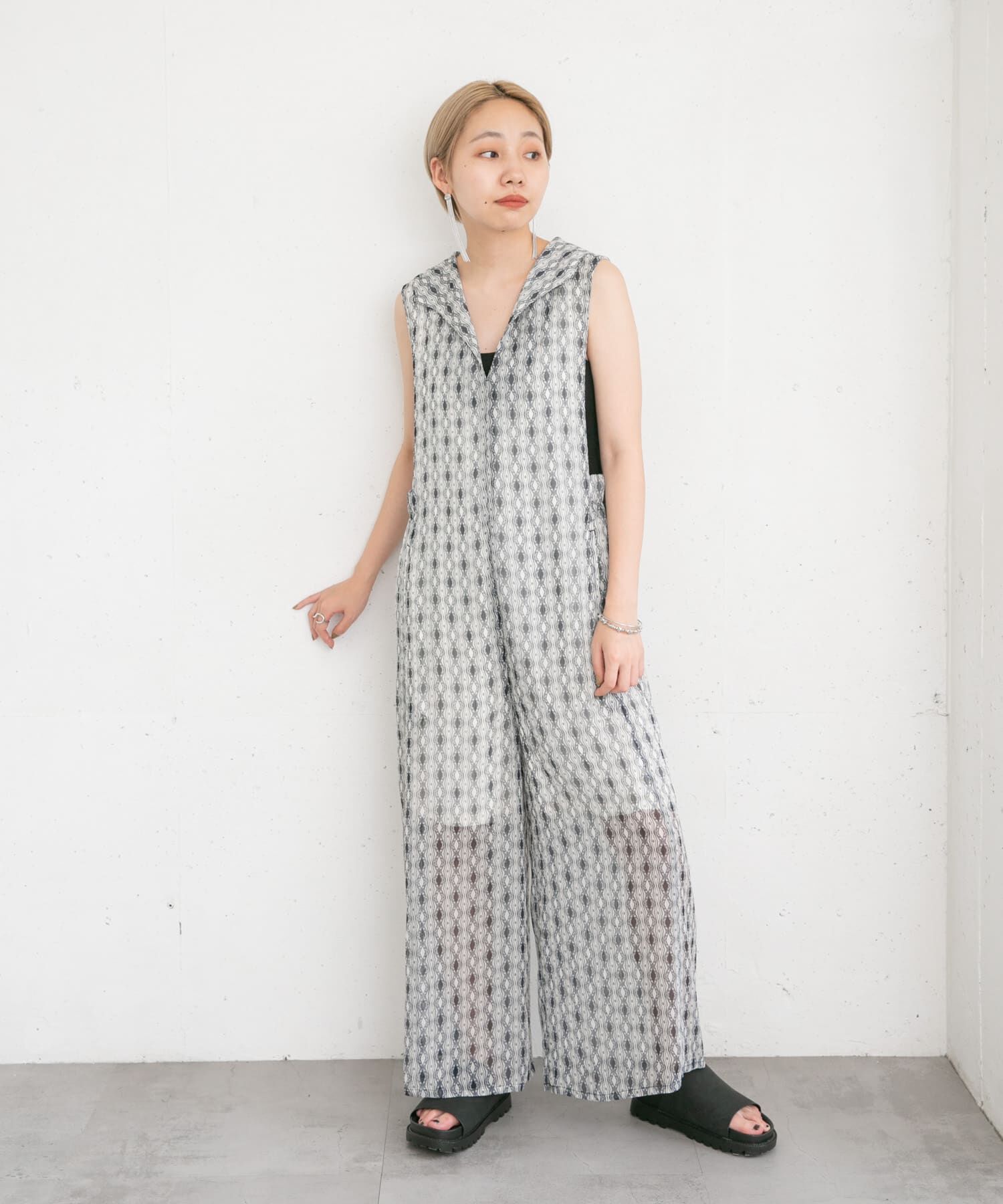  「楊柳プリントサロペット」|スカート|