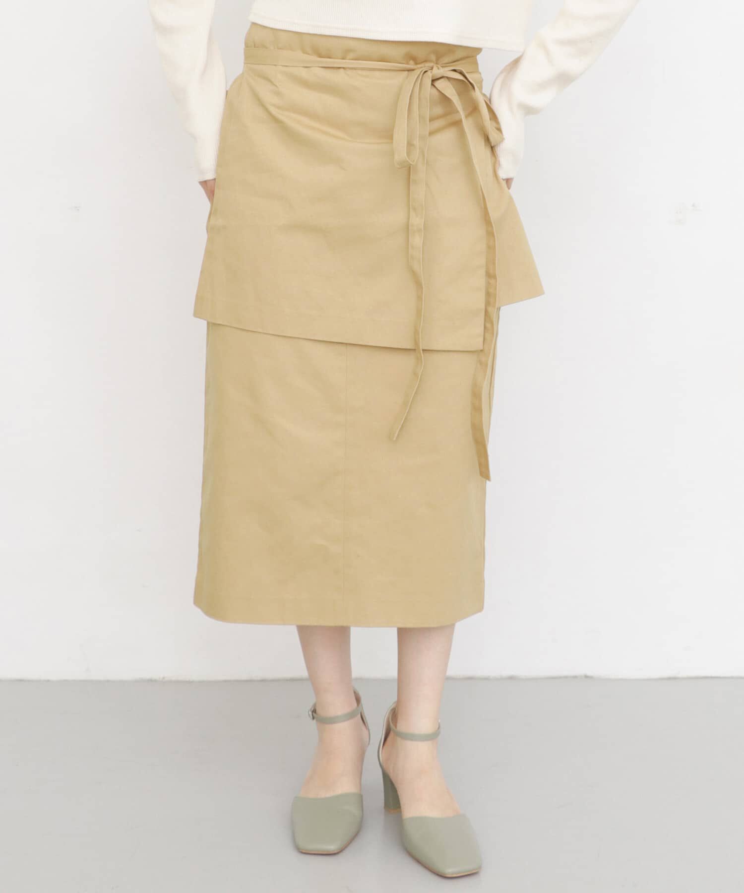  「エプロンSETタイトスカート」|スカート|ベージュ