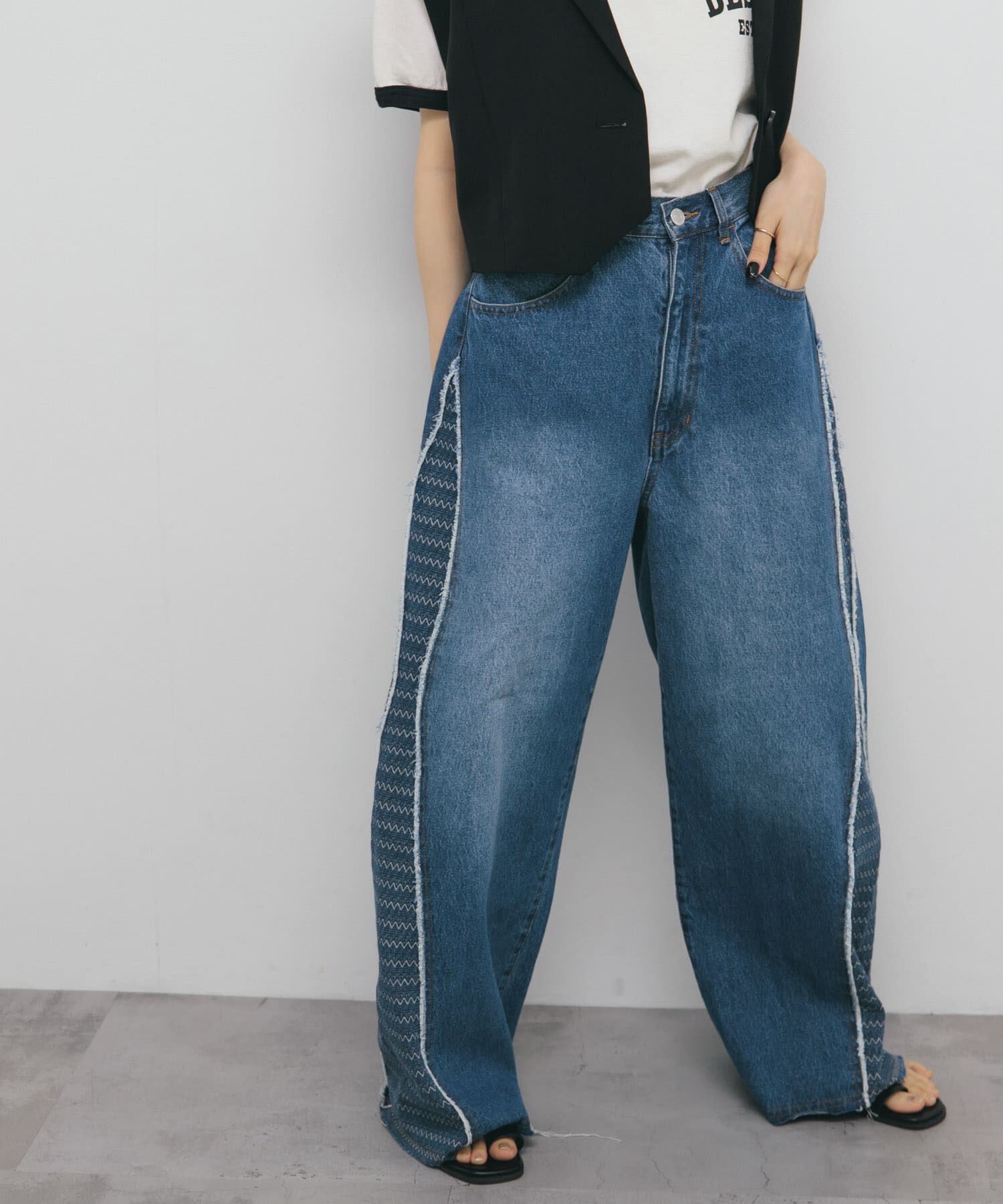  「『2サイズ展開』ジャガードラインデニム」|デニム|