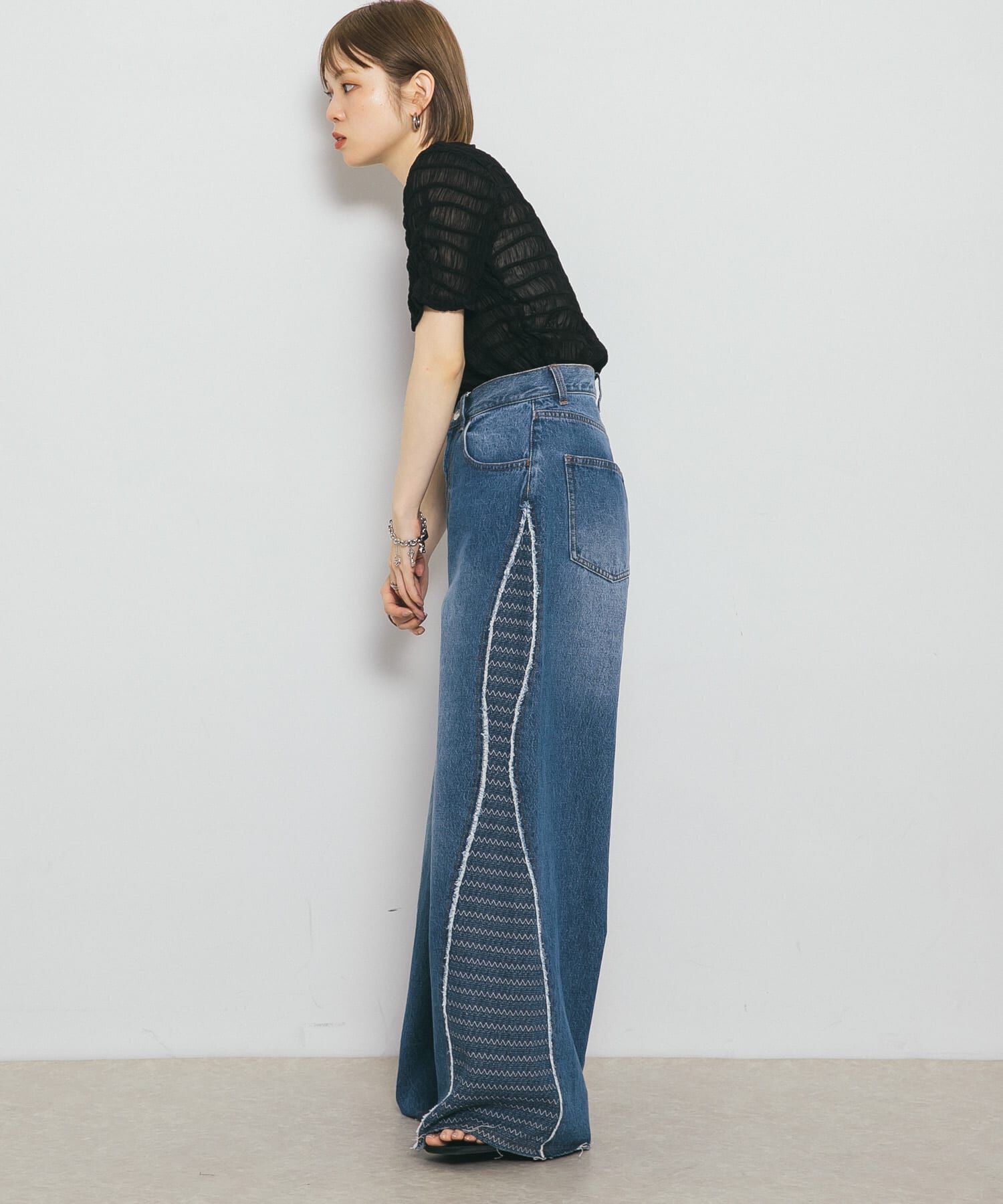  「『2サイズ展開』ジャガードラインデニム」|デニム|