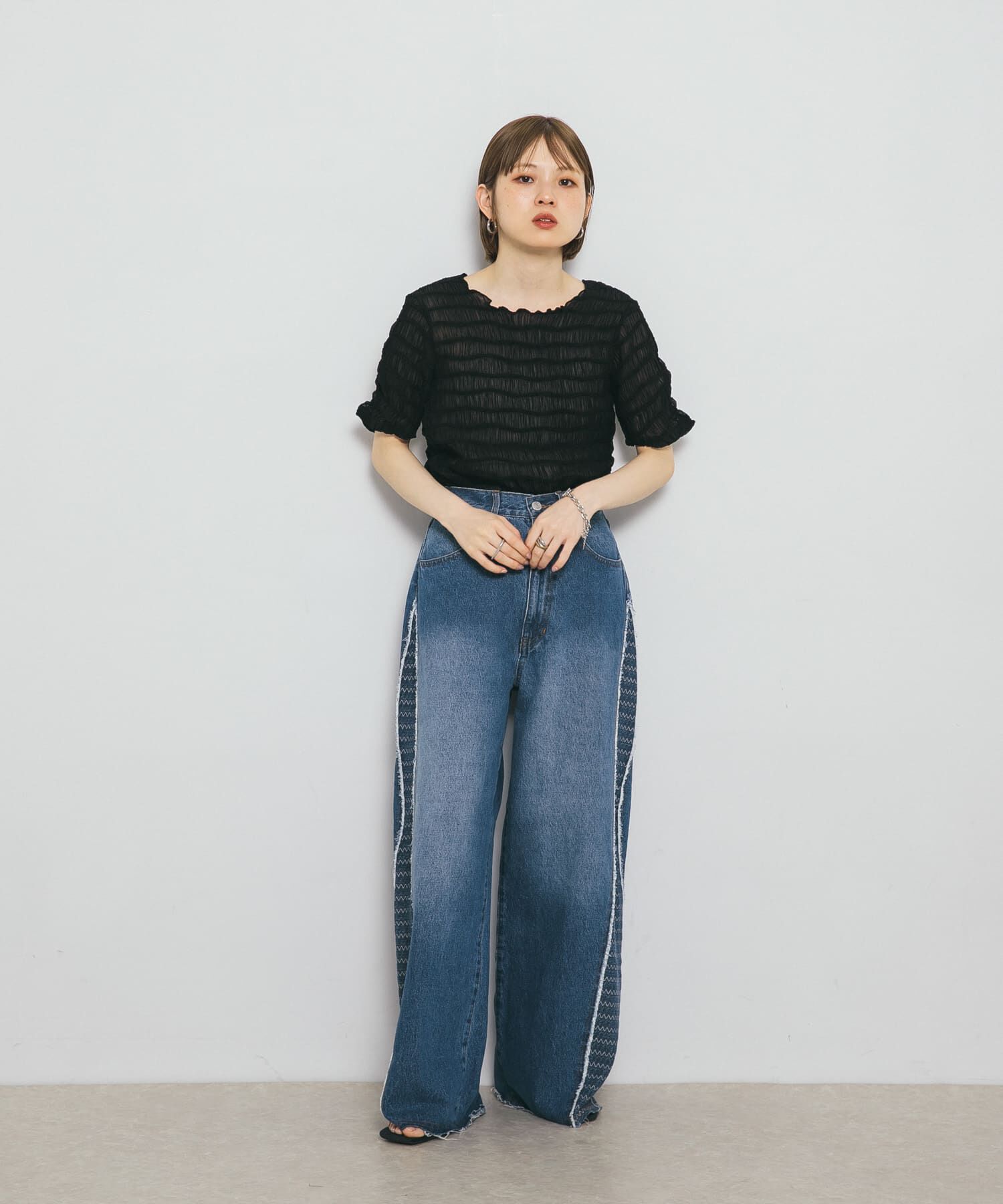  「『2サイズ展開』ジャガードラインデニム」|デニム|