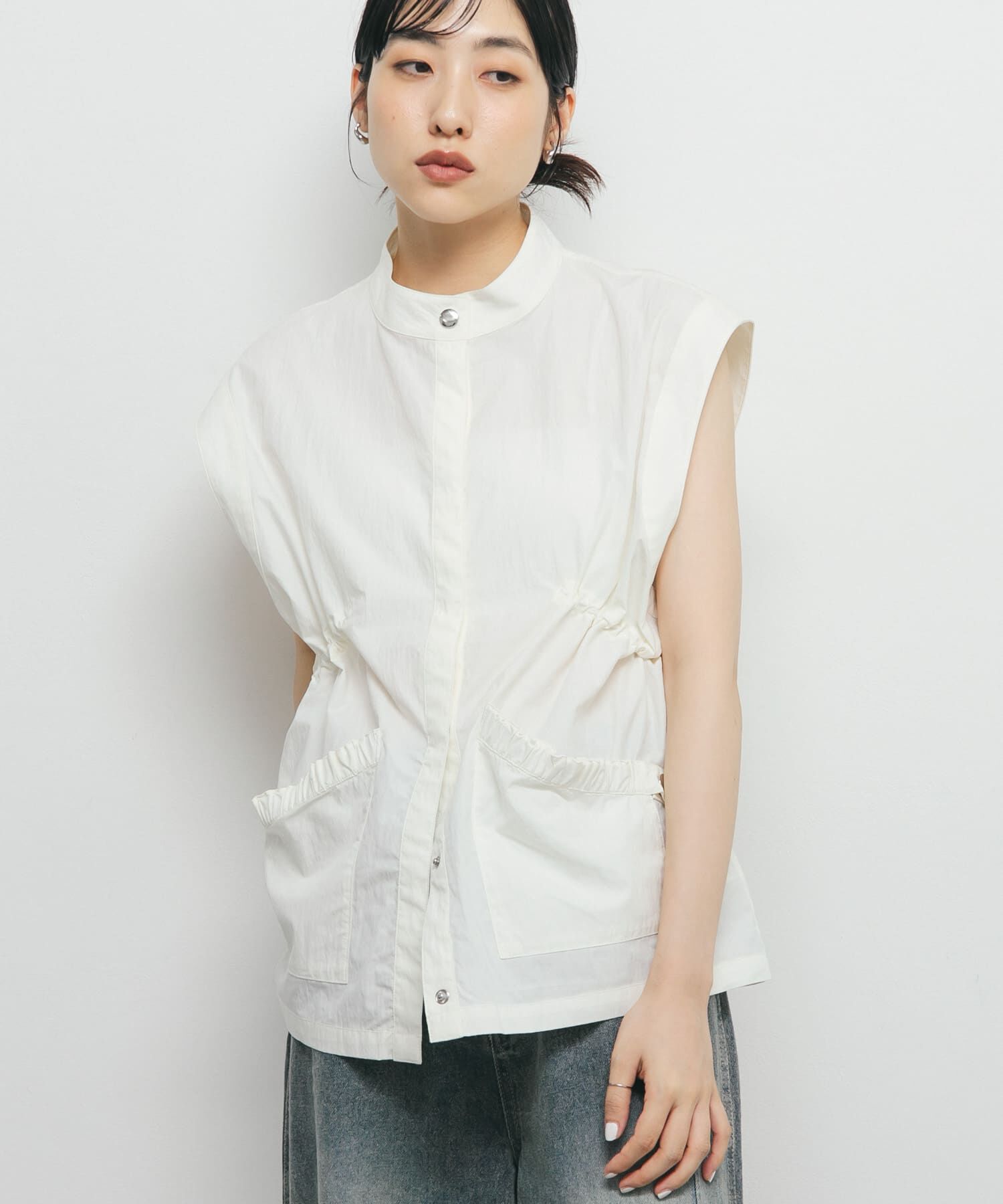  「スタンドカラーベスト」|ノーカラーコート|