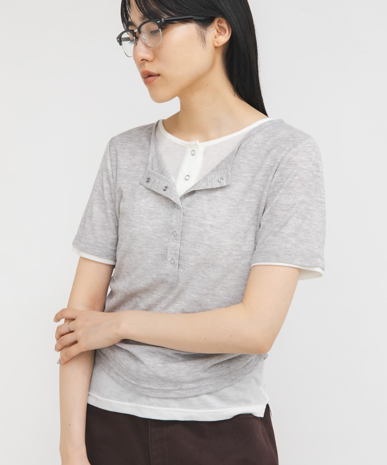  「バイカラーヘンリーネックTEE」|Tシャツ・カットソー|
