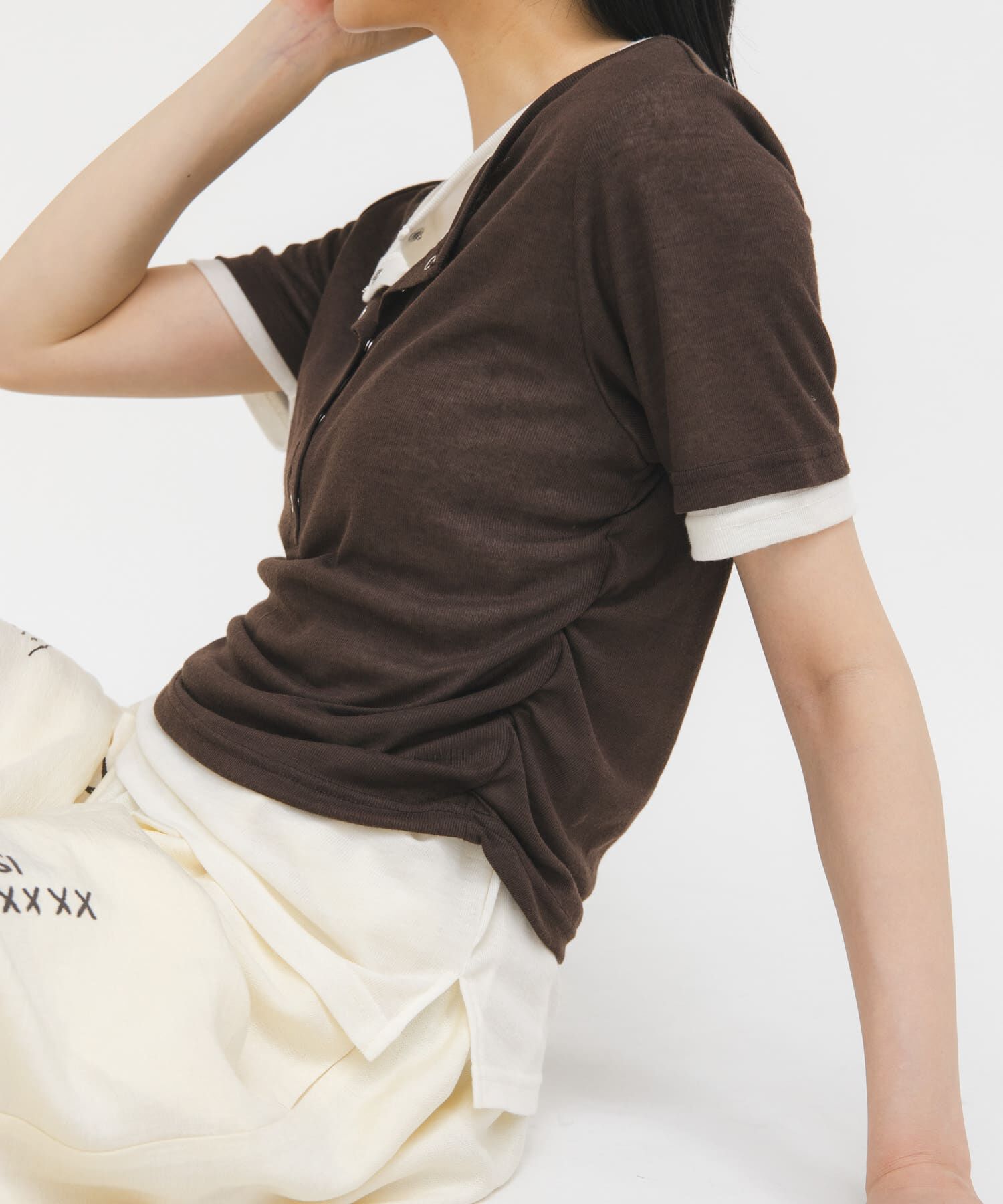  「バイカラーヘンリーネックTEE」|Tシャツ・カットソー|