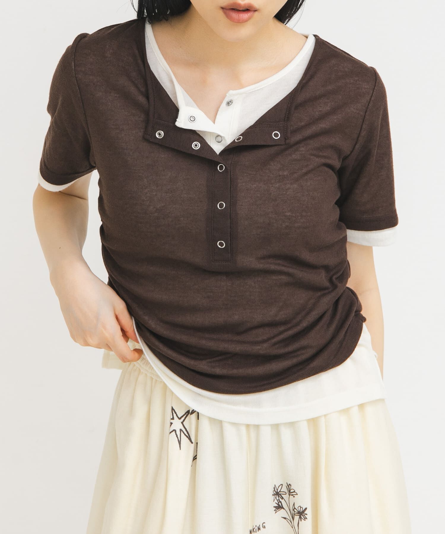  「バイカラーヘンリーネックTEE」|Tシャツ・カットソー|