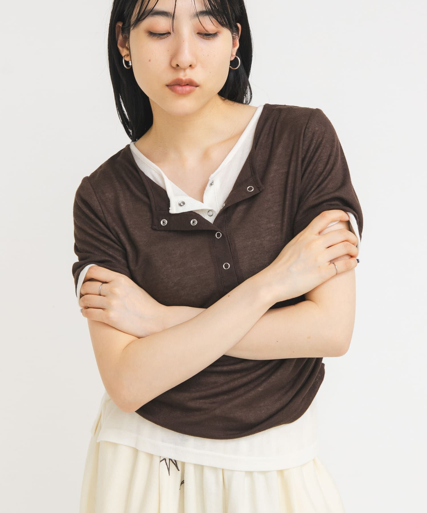  「バイカラーヘンリーネックTEE」|Tシャツ・カットソー|