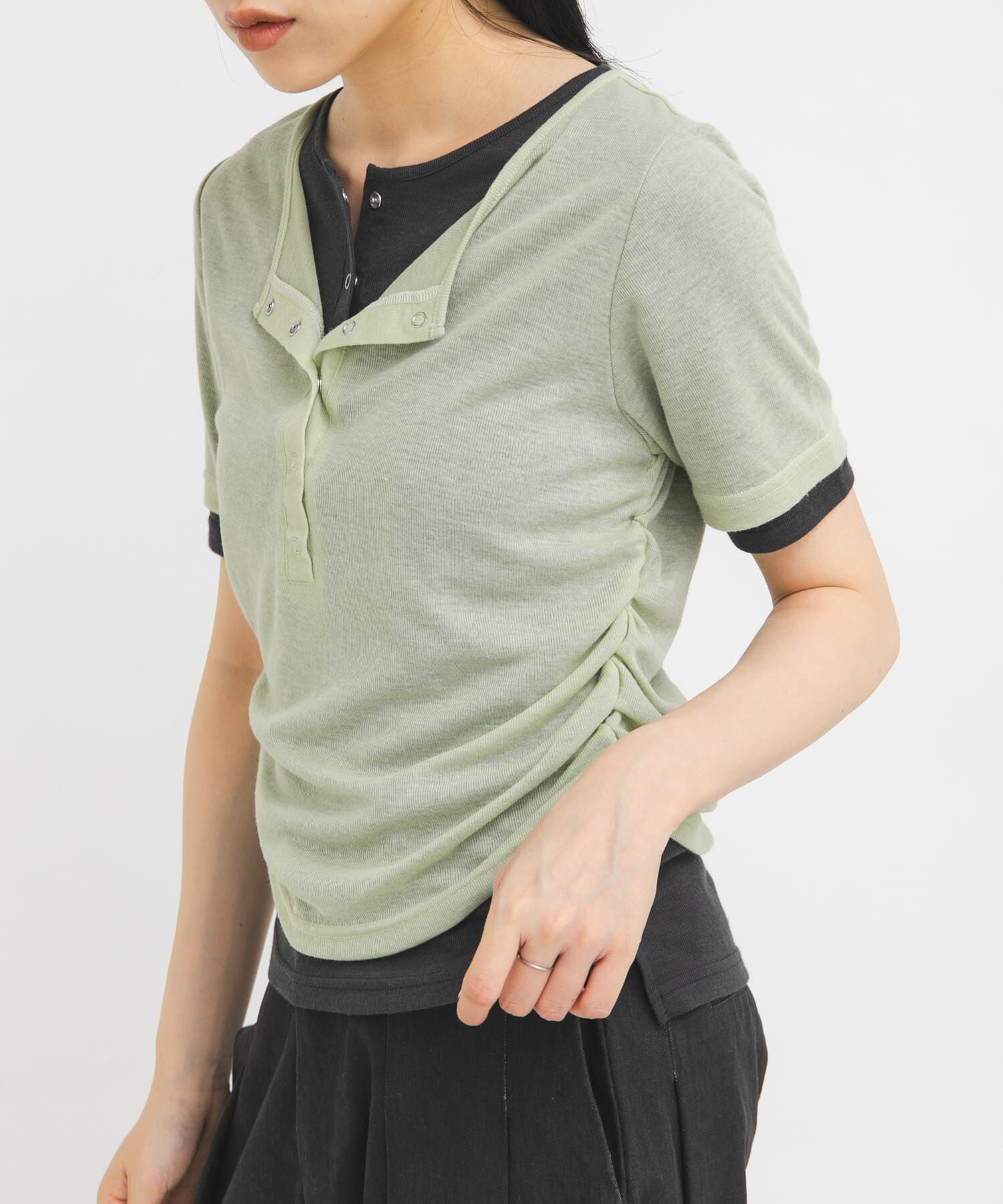  「バイカラーヘンリーネックTEE」|Tシャツ・カットソー|