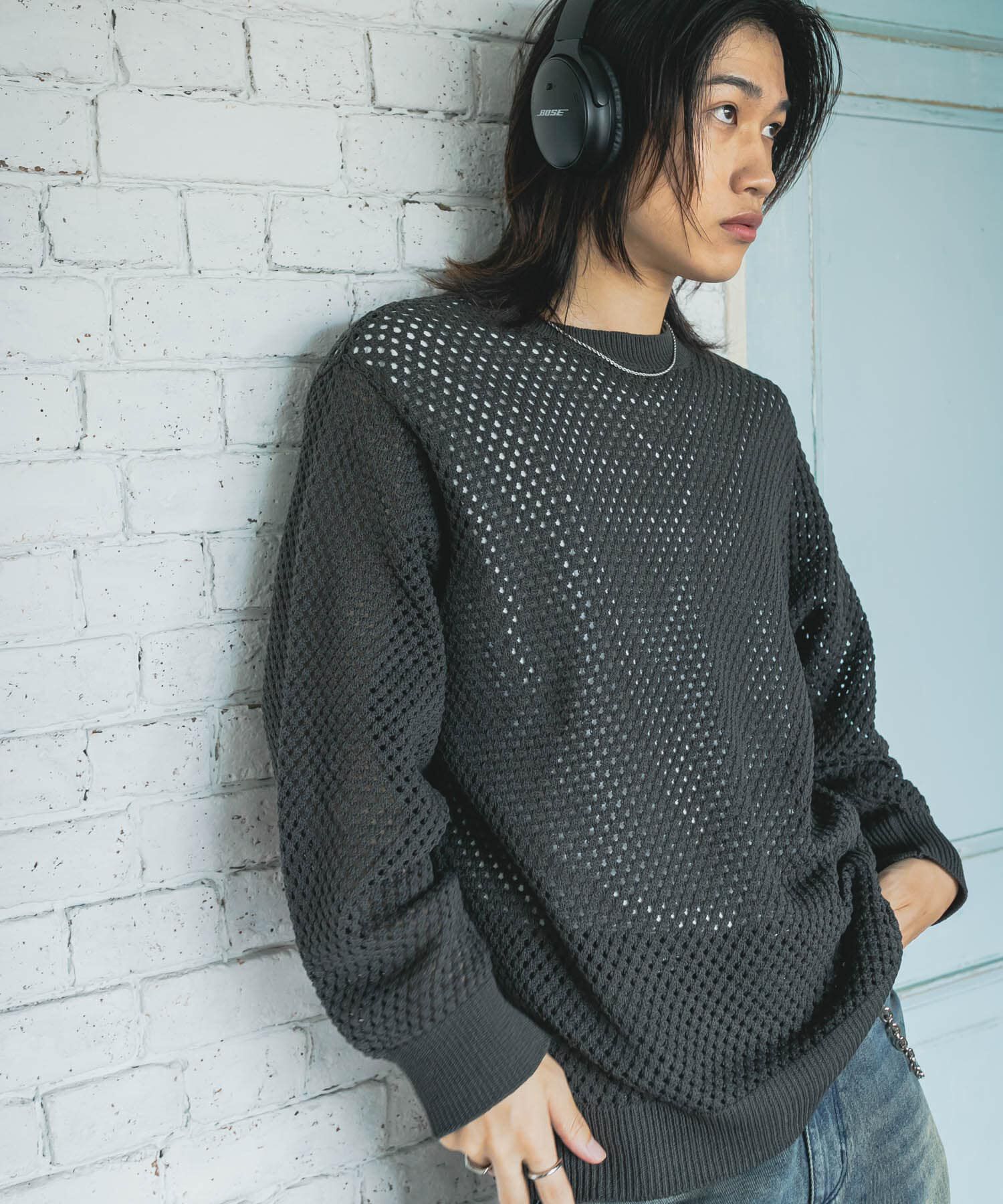 SENSE OF PLACE by URBAN RESEARCH「『洗濯可』シアーメッシュクルーネックニット」|ニット・セーター|