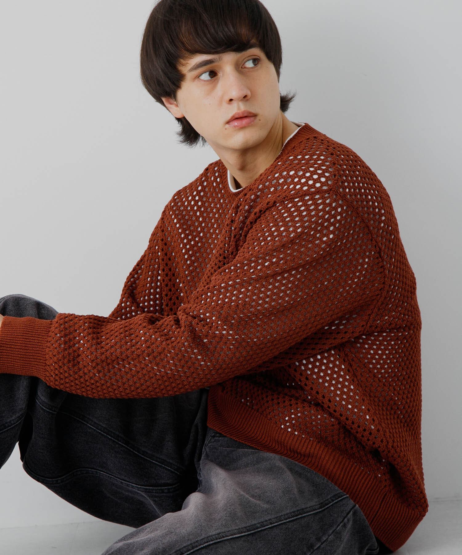 SENSE OF PLACE by URBAN RESEARCH「『洗濯可』シアーメッシュクルーネックニット」|ニット・セーター|