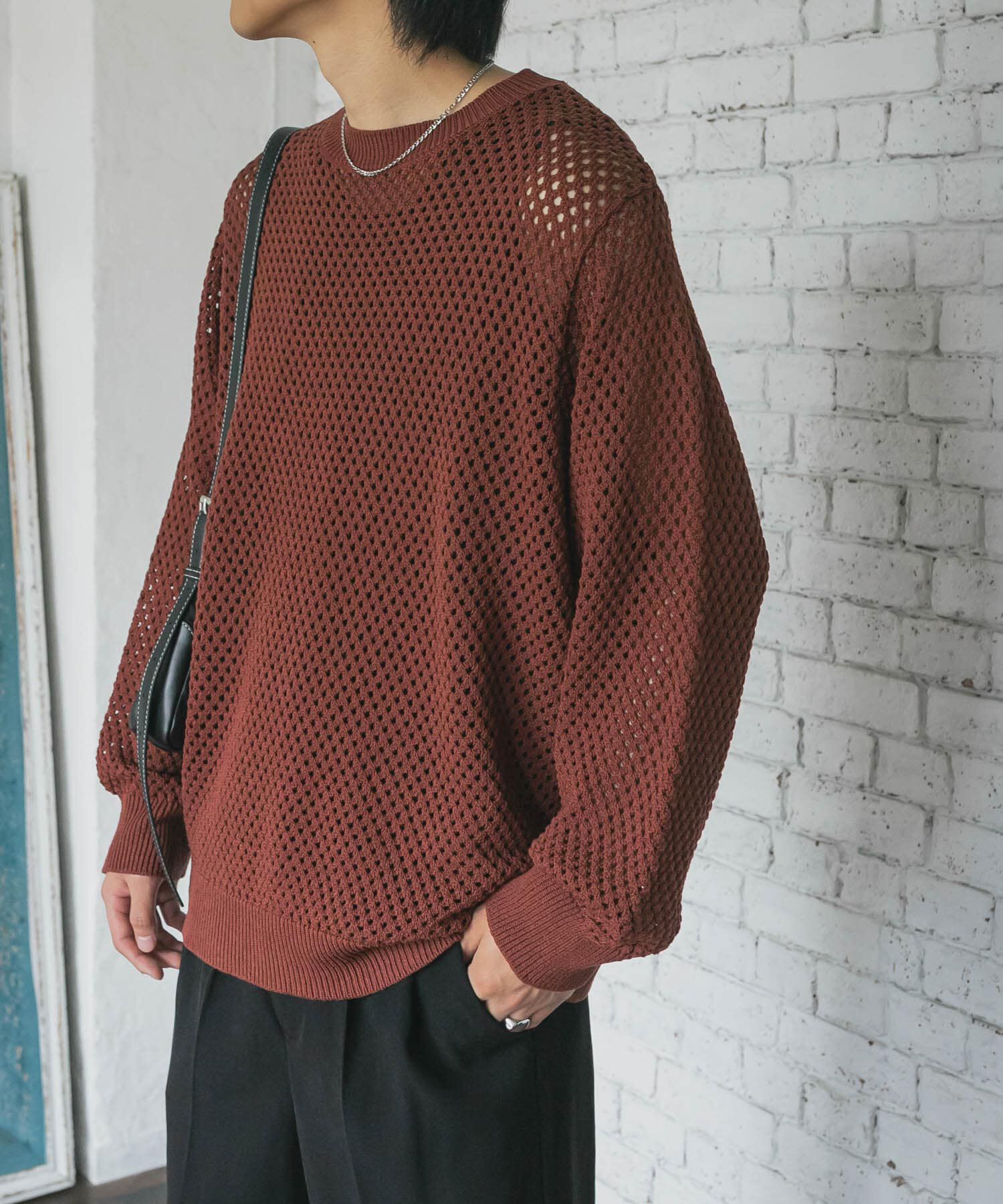 SENSE OF PLACE by URBAN RESEARCH「『洗濯可』シアーメッシュクルーネックニット」|ニット・セーター|